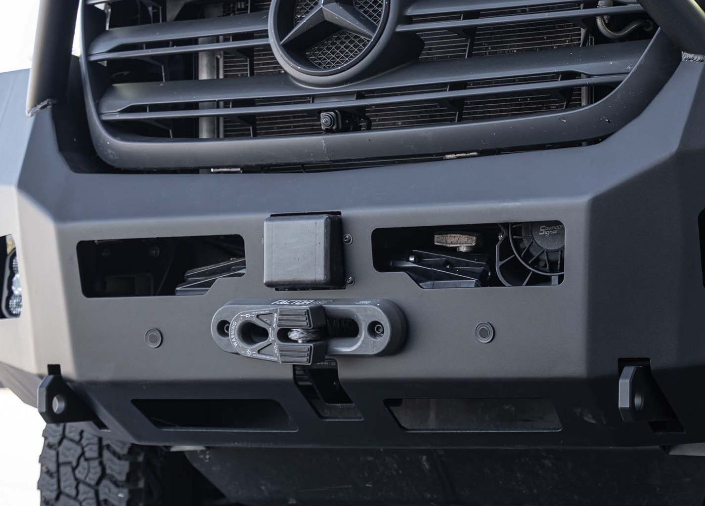 Roambuilt Mercedes Sprinter (ABA) Automatic Brake Assist bracket mounted in the bumper